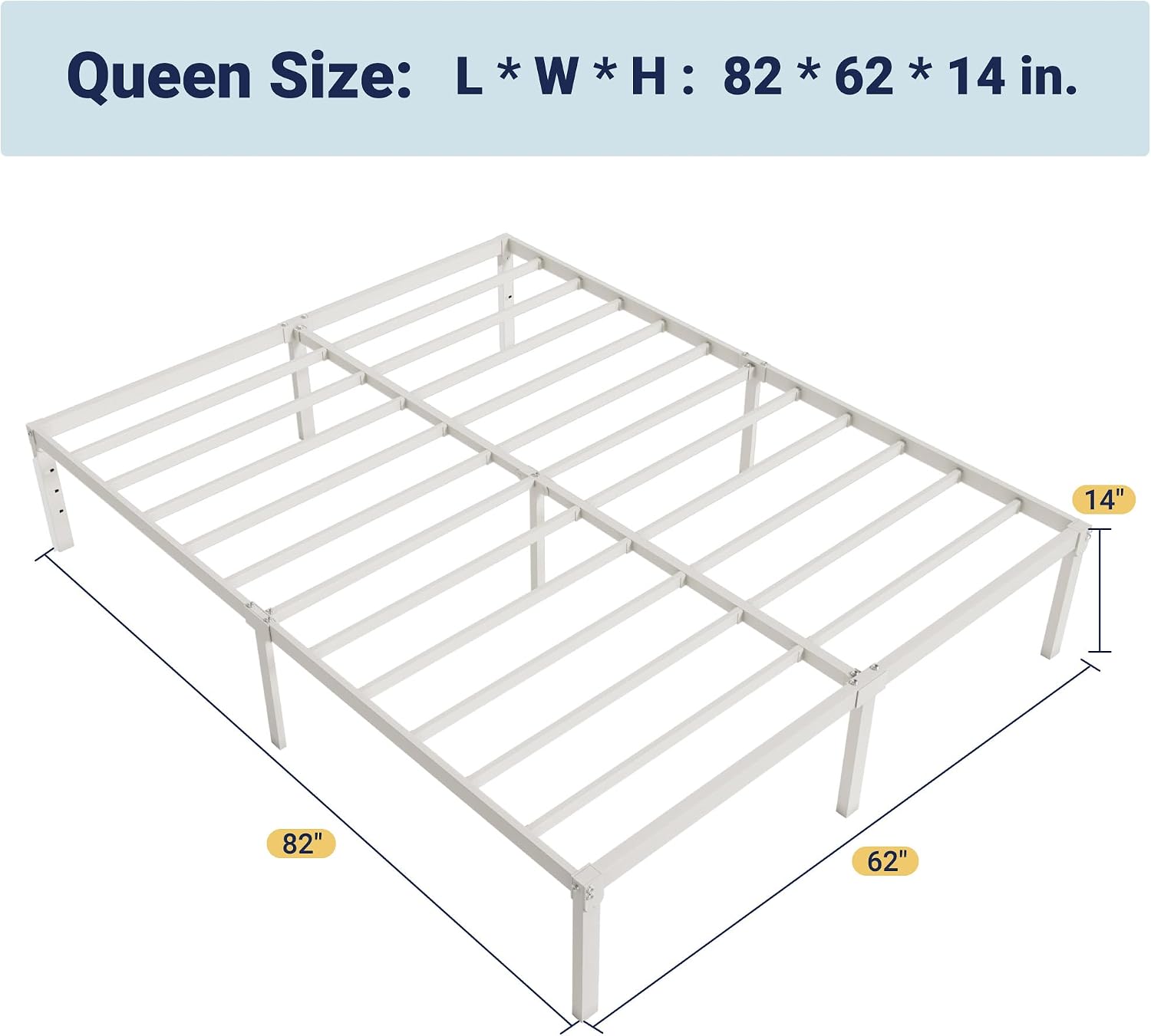 Allewie Full Size Bed Frame, 14 inch Metal Platform Beds with Storage Space, No Box Spring Needed and Easy Assembly, White