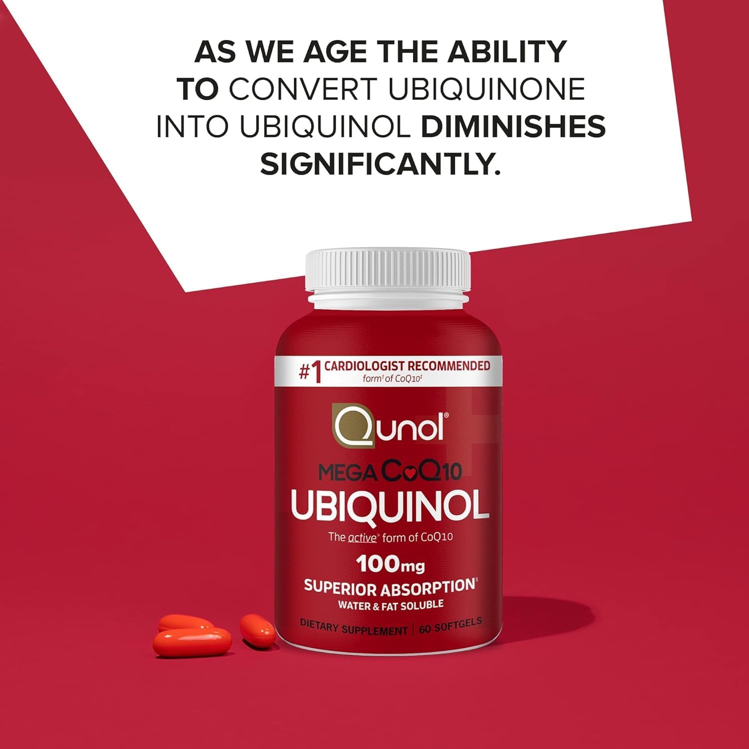 Qunol Mega Ubiquinol CoQ10 100mg, Superior Absorption, 100 Softgels | #1 Cardiologist Recommended Supplement for Heart Health, Coenzyme Q10 Supplement to support Vascular Health & Cellular Energy