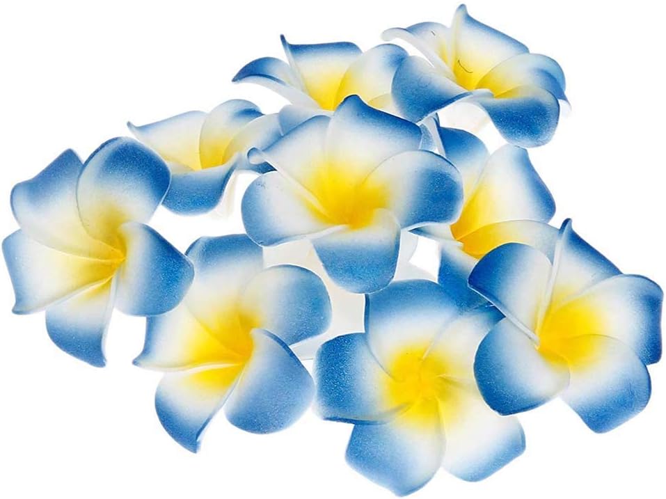 Pursuestar 100Pcs White Foam Hawaiian Frangipani Artificial Plumeria Flower Petals Cap Hair Hat Wreath Floral DIY Home Wedding Decoration 5cm