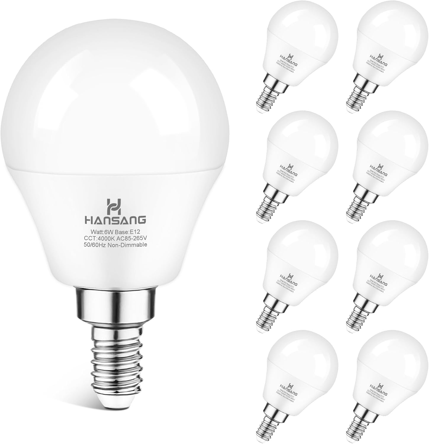 E12 LED Bulb 60W Equivalent Candelabra Light Bulbs 2700K Warm White | Small Base Light Bulb, 6W A15 LED Ceiling Fan Light Bulbs, CRI85+, 120V 600LM Round Bulb for Chandelier, Non-Dimmable 6 Pack