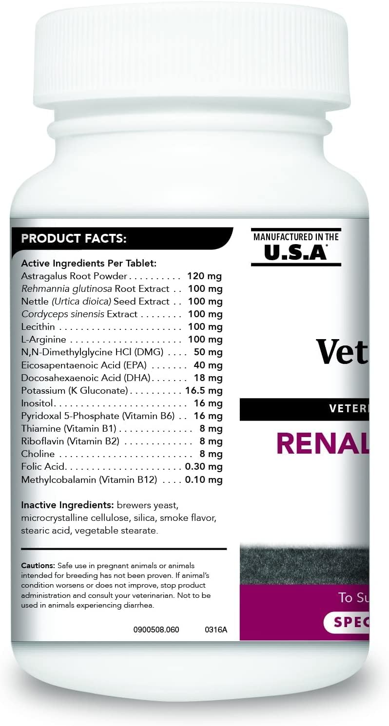 VetriScience Kidney Health Chewable Tablets for Dogs - Renal Essentials Support Supplement with Astragalus, Rehmannia, Nettle Seed & Cordyceps