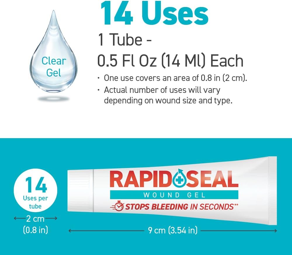 Rapid-Seal Hemostatic Wound Gel, 2 Tube, Stops Bleeding in Seconds