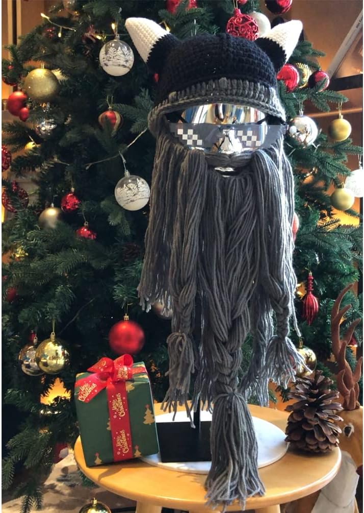 Creative Barbarian Knit Beard Hat Funny Knit Cap Wig Beanie Hats