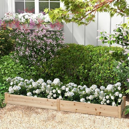 Crownland Outdoor Gardens 8 ft Raised Garden Bed Wooden Patio Raised Beds Backyard Elevated Planter Box Grow Vegetables Fruits Herb Yard Fast Easy