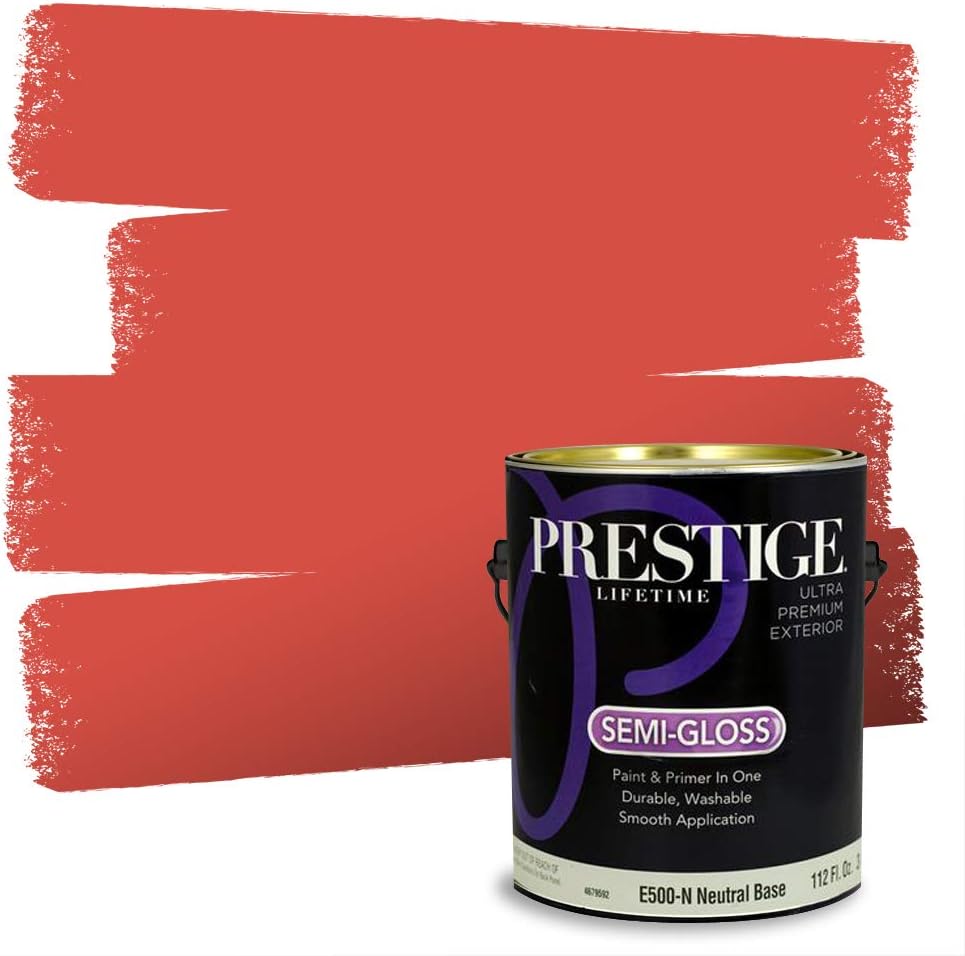 PRESTIGE Paints Exterior Paint and Primer In One, 1-Gallon, Satin, Comparable Match of Sherwin Williams* Real Red*