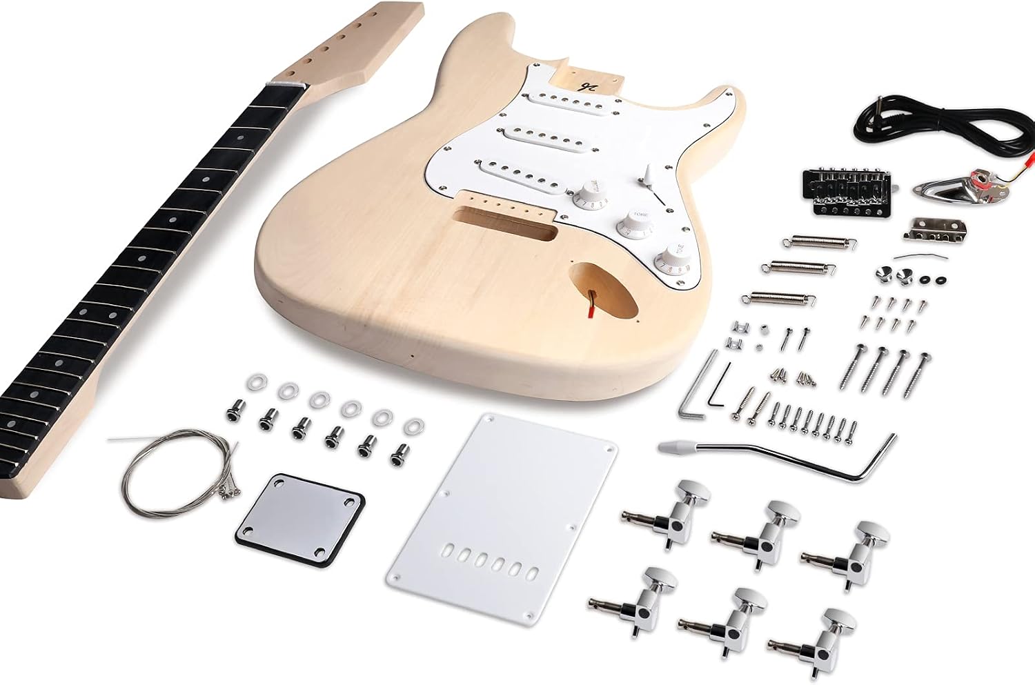 DIY Electric Guitar Kit Beginner Kit Right Handed Basswood Body | Hard Maple Neck, Engineered Wood Fretboard, 6 String, Build Your Own Guitar