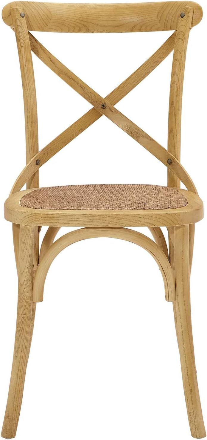 Modway Gear Rustic Modern Farmhouse Elm Wood Rattan Dining Chair in Gray