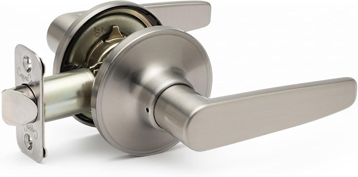 Copper Creek DL1231SS Daley Push Button Privacy Door Lever, Satin Stainless