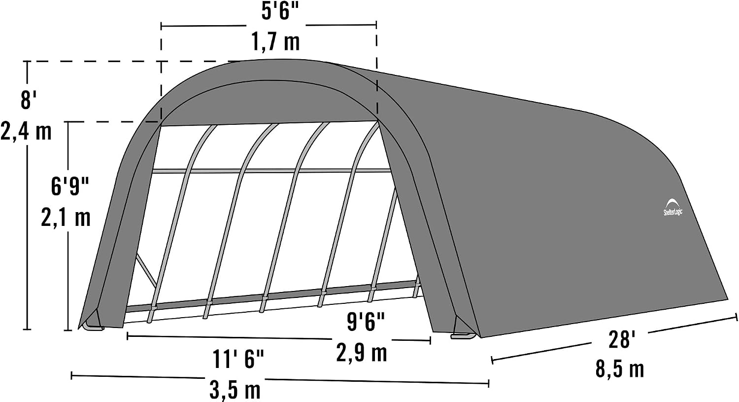 ShelterLogic 71332 Grey 12'x20'x8' Round Style Shelter