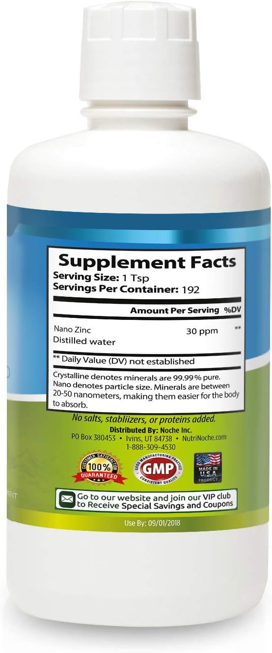 Liquid Zinc Supplement by Nutrinoche: Organic Liquid Drops - Ionic Zinc and Picolinate Alternative - 99.99% Ultra Pure Crystalline Nano Particles