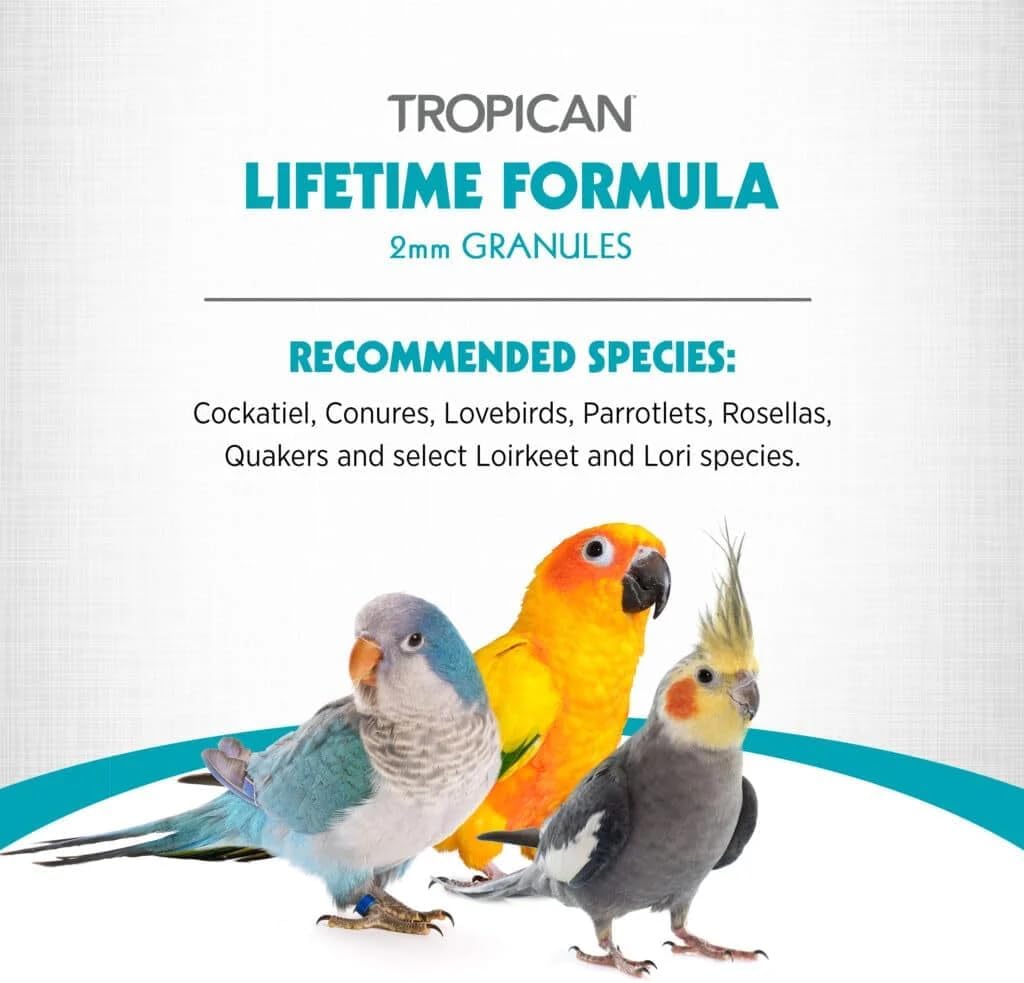 HARI Tropican Bird Food, Maintenance Parrot Granules 2 mm, 1.8 lb Bag | Hagen Parrot Food with Peanuts & Sunflower Seeds, Lifetime Formula