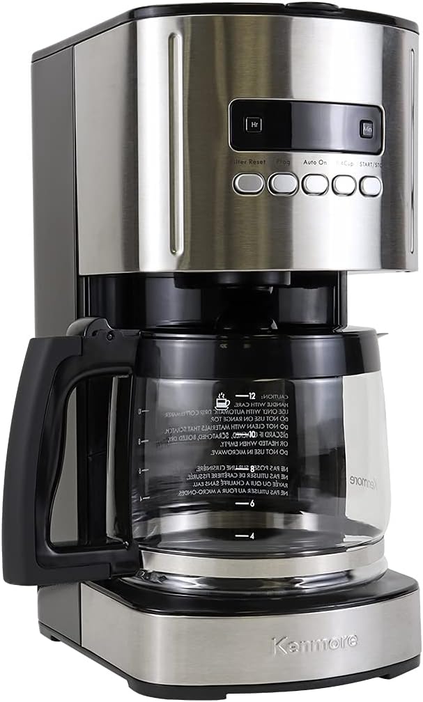 Kenmore Coffee Maker 12 cup Drip Coffee Machine Reusable Filter Programmable Timer Digital Display Aroma Control Glass Carafe Charcoal Water Filter