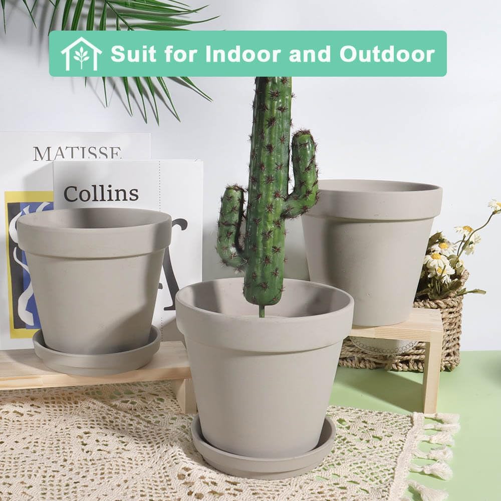 vensovo 8 Inch Clay Pot for Plant with Saucer - 2 Pack Large Terra Cotta Plant Pot with Drainage Hole, Clay Planters Pot