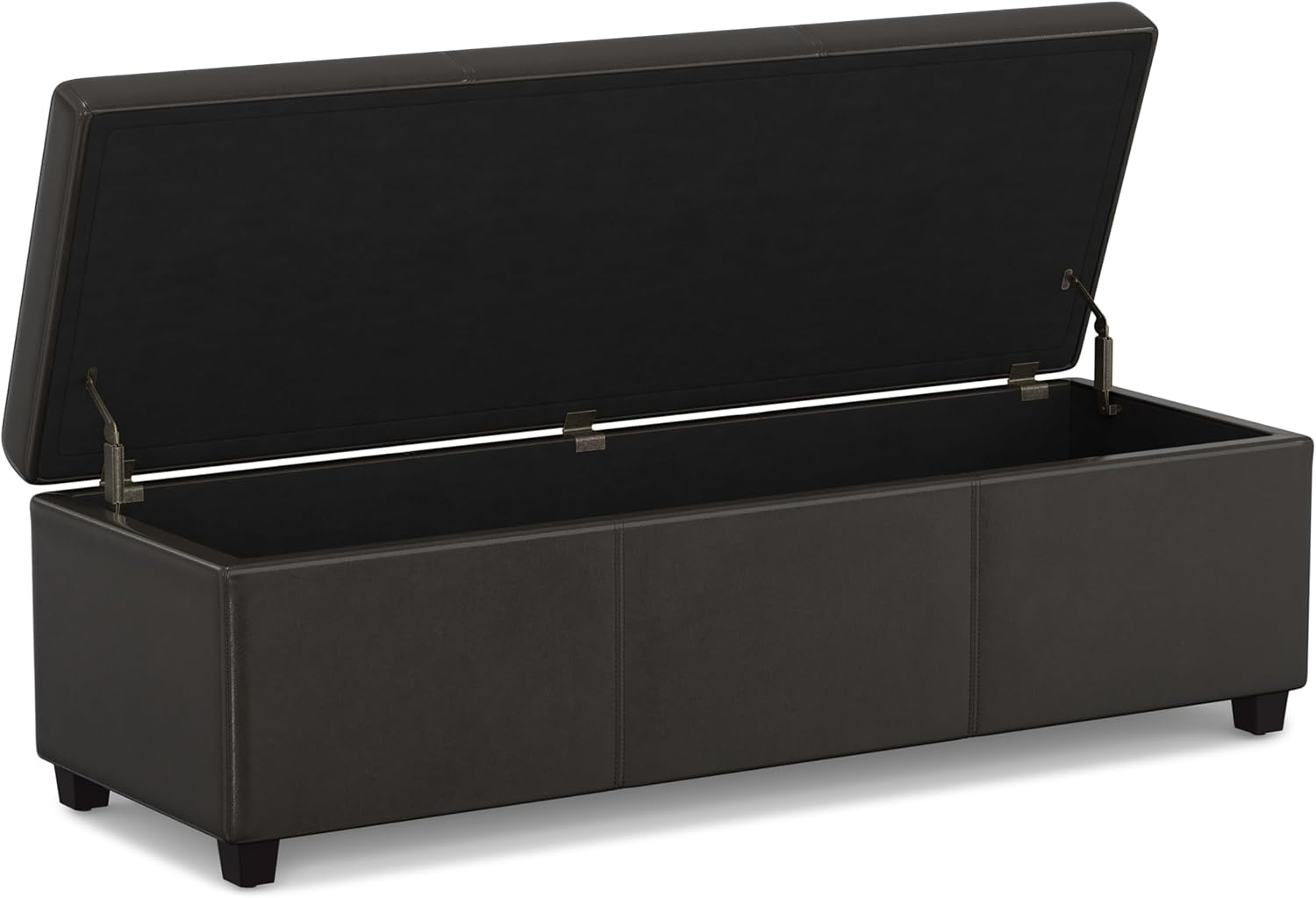 SIMPLIHOME Avalon 54" Wide Vegan Leather Storage Ottoman in Tanners Brown