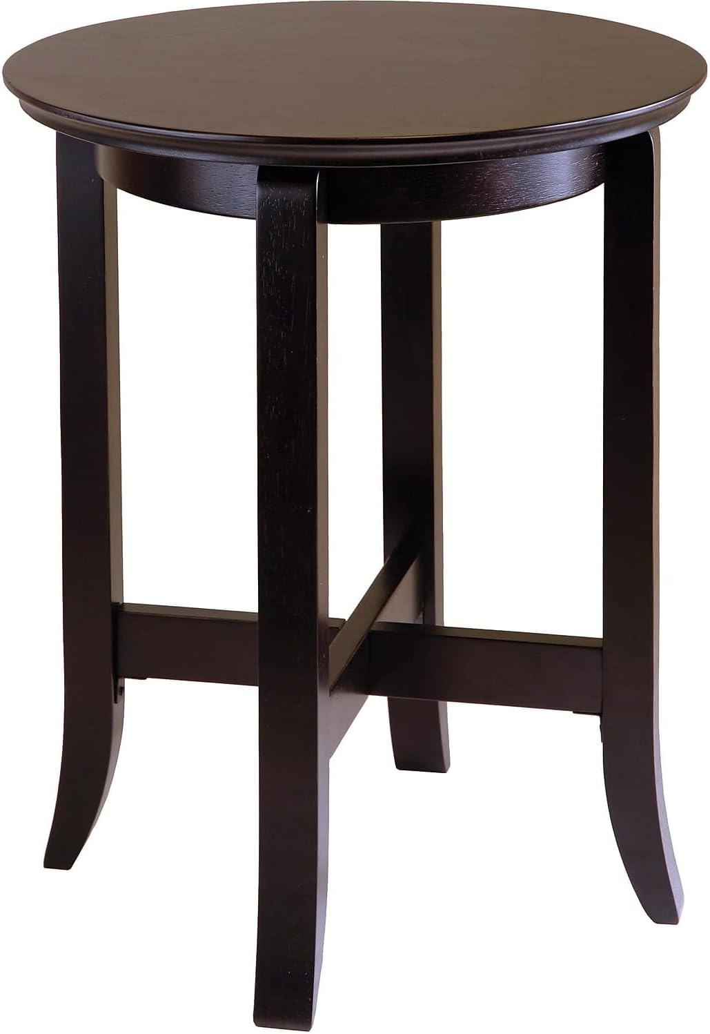 Pemberly Row Transitional Solid Wood End Table, 22 in H x 18 in W, Dark Espresso Finish, Flared Legs with Cross Bottom, Elegant Living Room, Bedroom