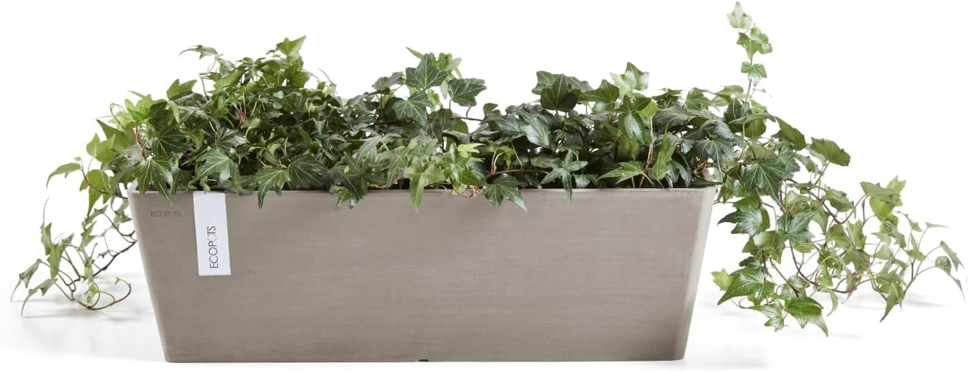 Ecopots Bruges Rectangular Flower Planter, Grey, 21.5" | Modern Style, Durable Recycled-Based Composite Construction, Weather and UV-Resistant, for Indoor/Outdoor Use