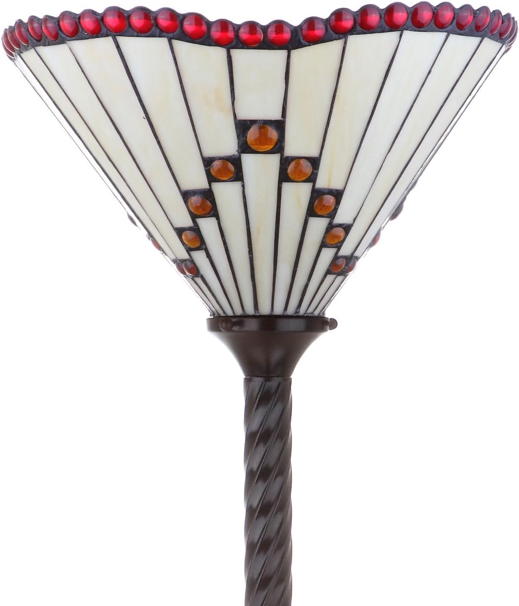 JONATHAN Y Smith 70.5" Tiffany-Style Torchiere Floor Lamp, Bronze | Handcrafted Multicolor Stained Glass Shade, Barley-Twist Metal Base, Foot Switch