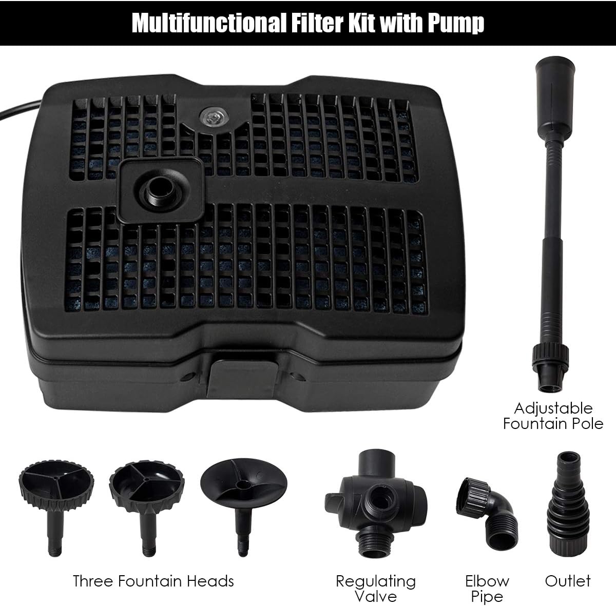 Goplus 4 in 1 Submersible Pond Filter Pump, 660 GPH Fountain Pump w/ 9-Watt S-terilizer & 3 Nozzles