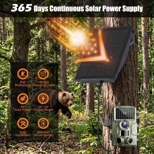 Trail Camera Solar Panel for Tactacam and Cellular&Wireless Hunting Camera | 12V Solar Battery Charger Kit with 4000mAh Rechargeable Battery