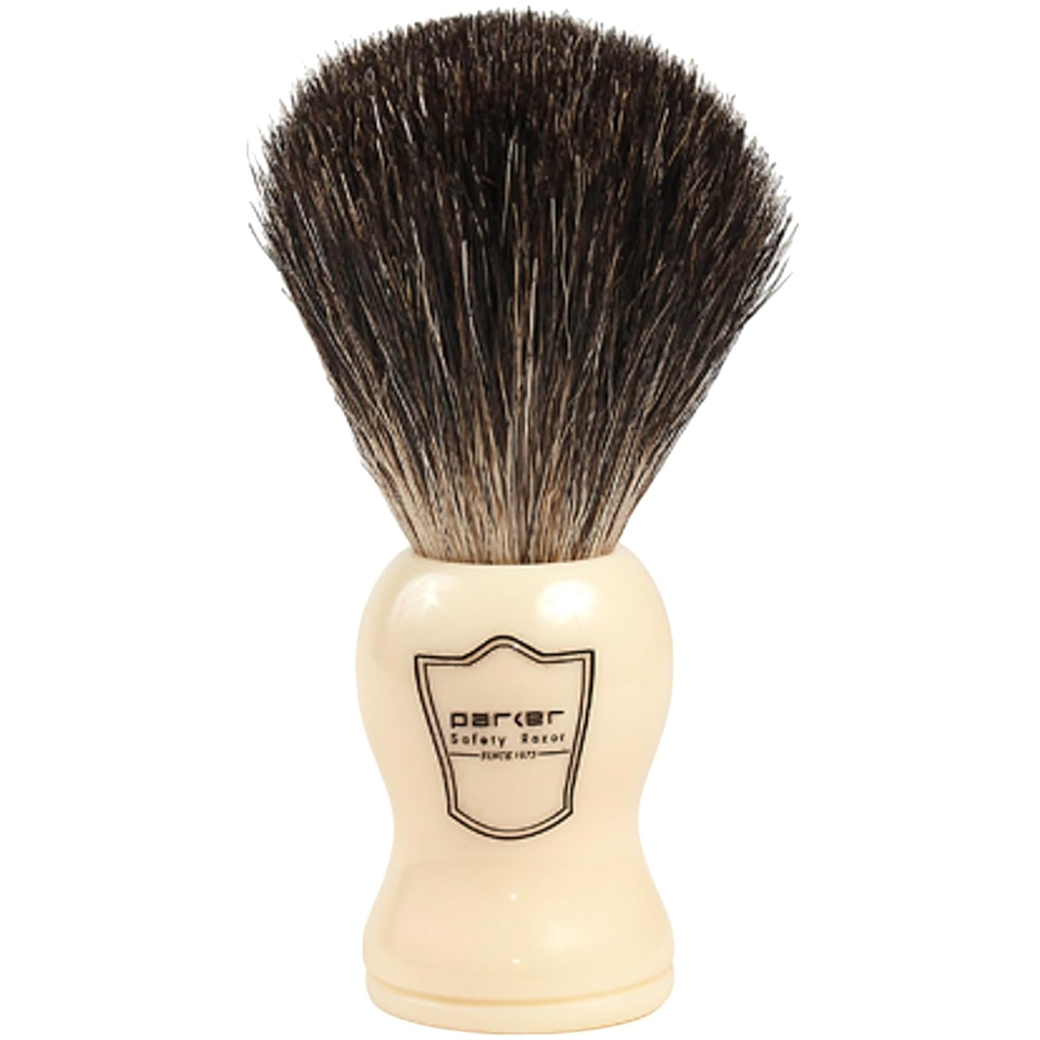 Parker 100% Black Badger Bristle Shaving Brush with White Handle
