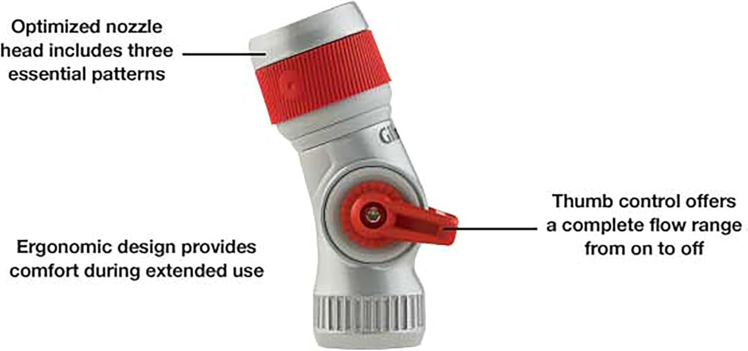 Gilmour Pro 3 Pattern Utility Hose Nozzle with Insulated Grip, Heavy Duty Hose Nozzle for Watering and Cleaning