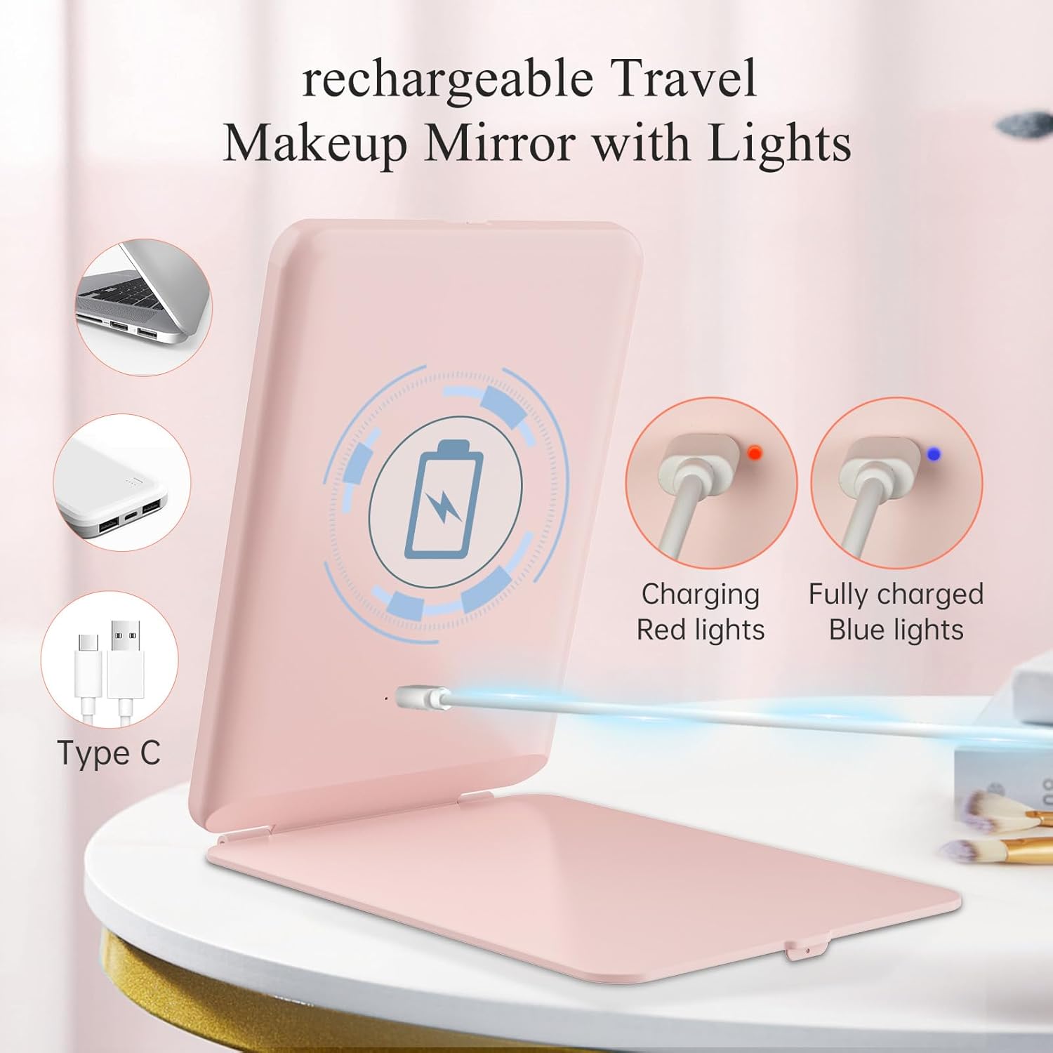 FUNTOUCH Rechargeable Travel Makeup Mirror with 72 Led Lights