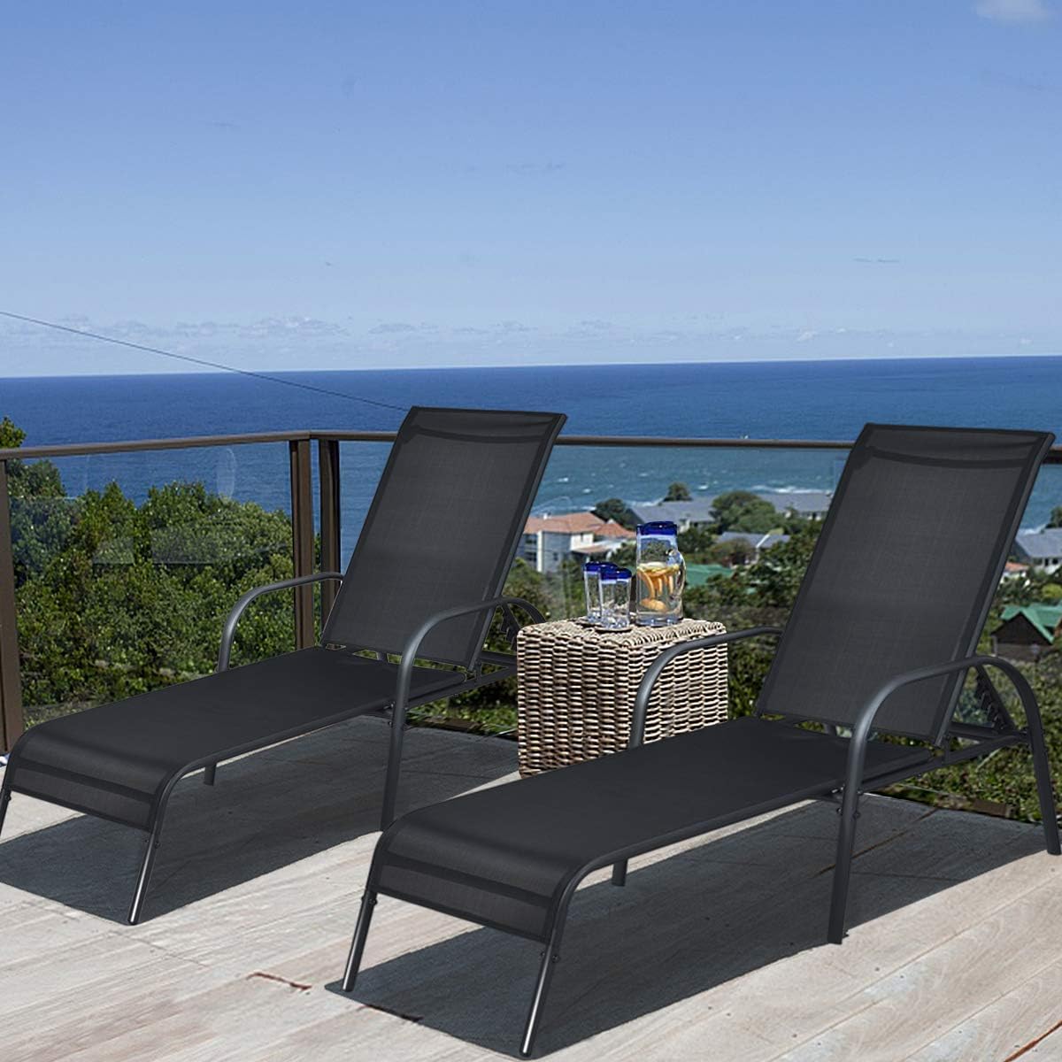 GIANTEX 2 Pack Patio Lounge Chair with 5 Adjustable Backrest, Black