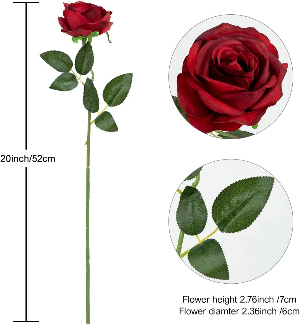 Hawesome 12PCS Artificial Silk Flowers Realistic Roses Bouquet Long Stem for Home Wedding Decoration Party (Yellow, 6 Flowers 6 Buds)