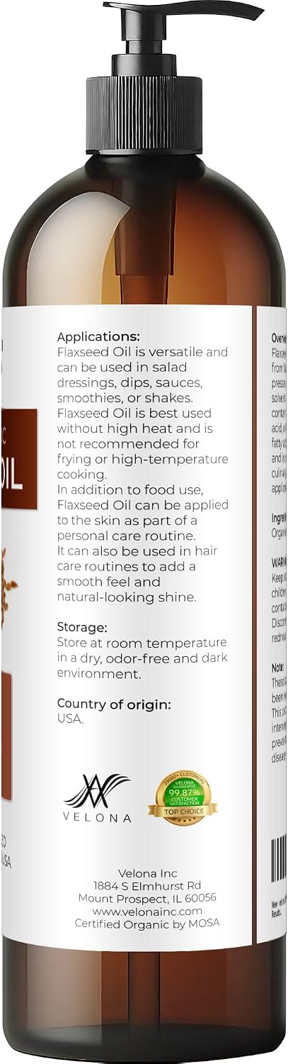 velona USDA Organic Pumpkin Seed Oil - 8 fl oz, Cold Pressed, with Pump
