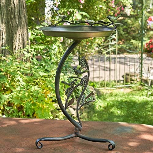 Zaer Ltd. Shallow Birdbath on Curved Branch Stand (Aged Copper Finish)