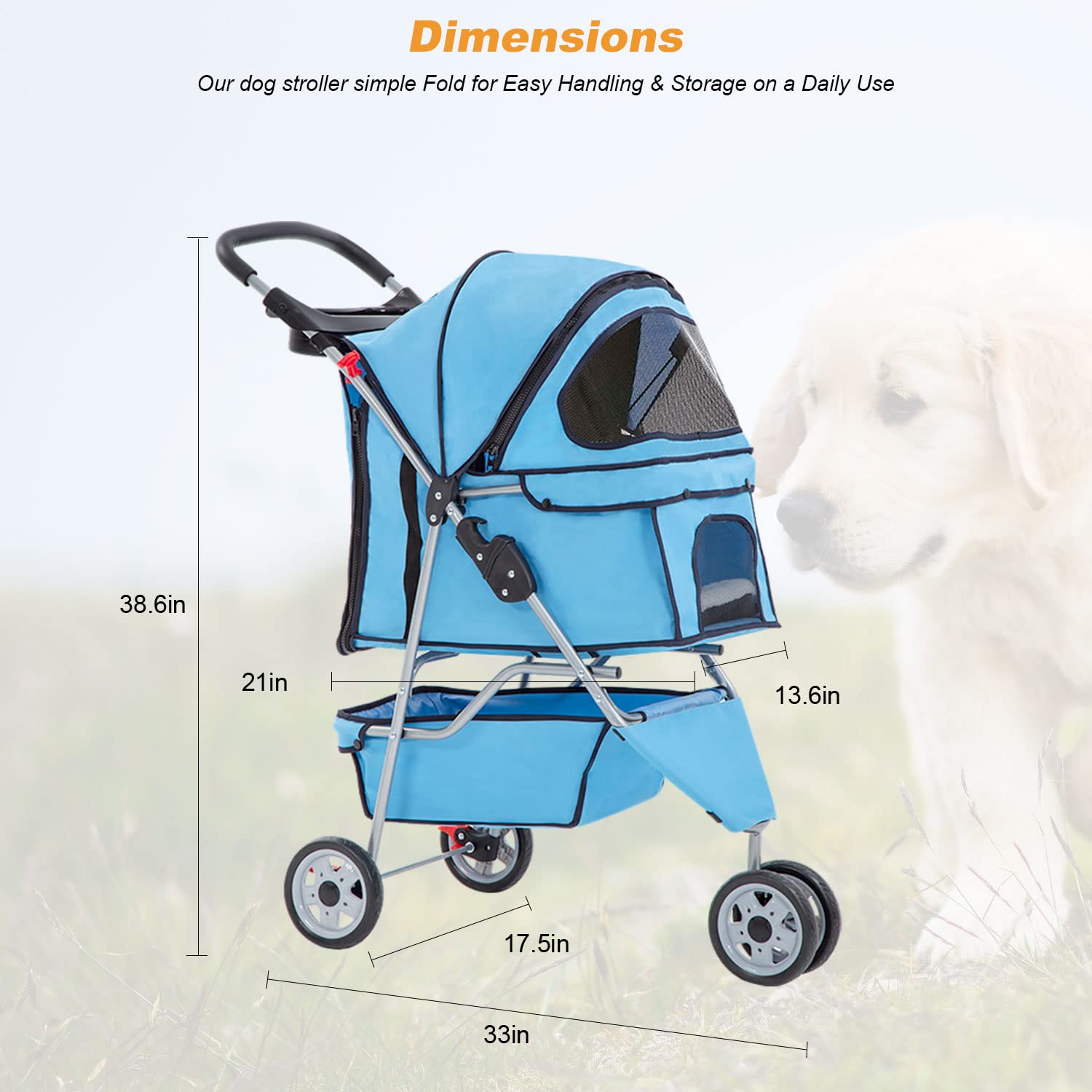 BestPet | 4-Wheel Foldable Pet Stroller | Black | Lightweight & Portable | Travel Carrier with Mesh Windows, Storage Basket, Cup Holder, Safety Brakes, and Waterproof Fabric | For Small Dogs and Cats