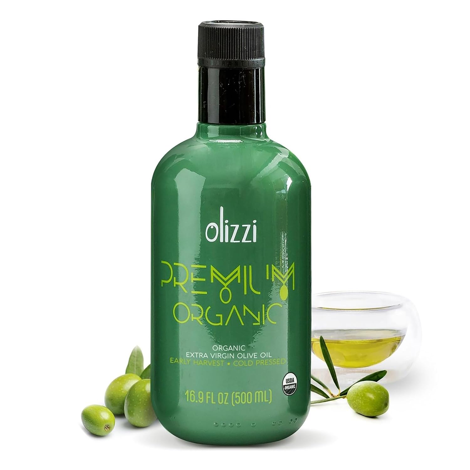 Olizzi Premium Organic Olive Oil Extra Virgin - Award Winning, Early Harvest, Polyphenol Rich, First Cold Pressed, USDA Organic Certified, Kosher