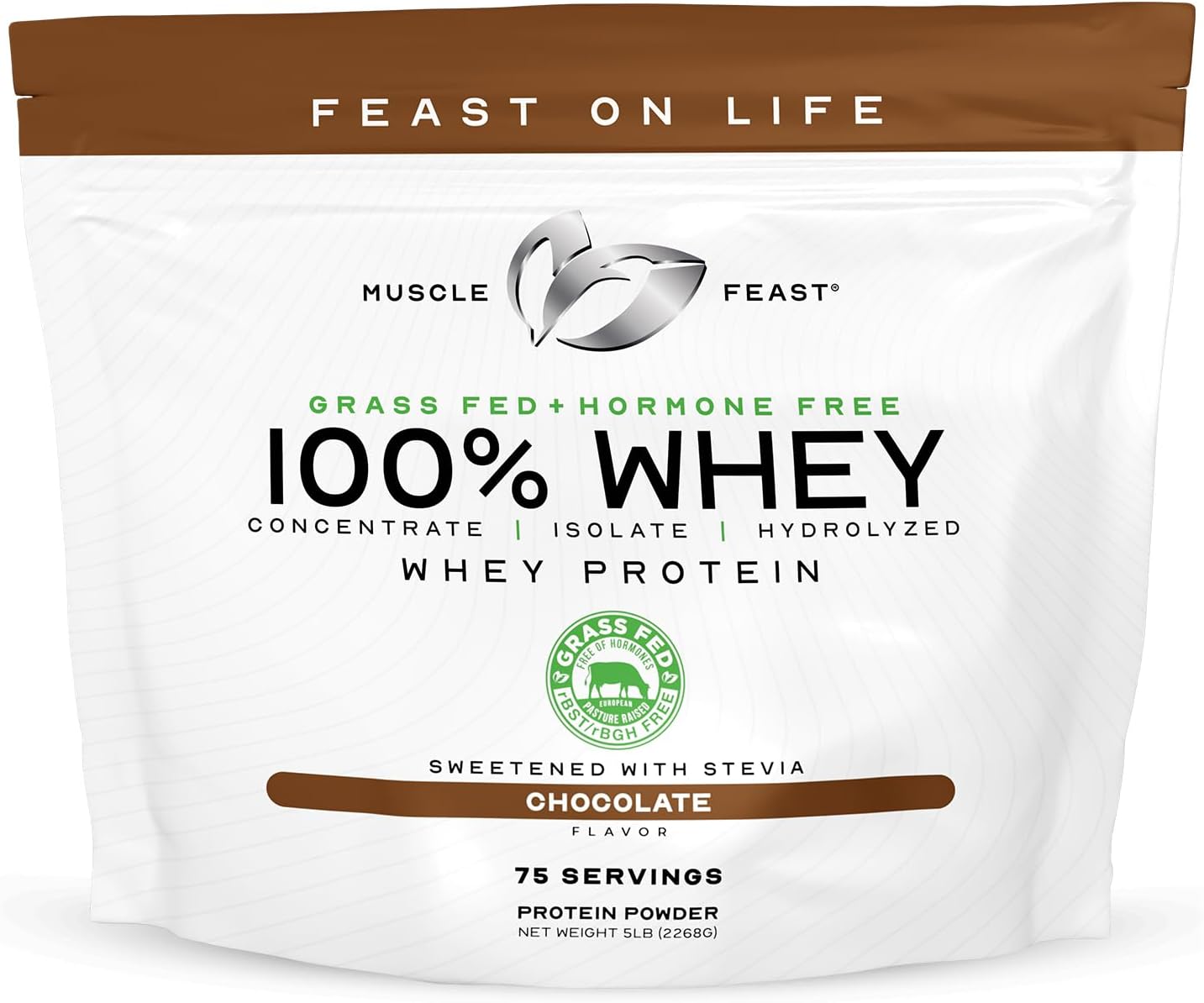 Muscle Feast 100% Grass Fed Whey Protein Powder Blend, Chocolate (2lb) | Whey Concentrate, Isolate & Hydrolyzed Protein Powder, All Natural, Hormone Free Pasture Raised Whey Protein for Women & Men