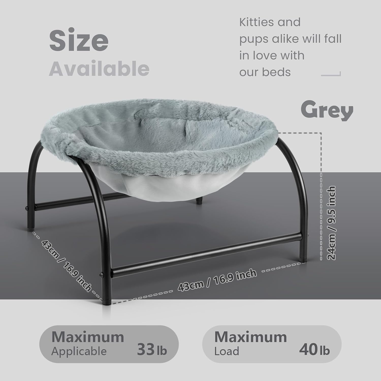 JUNSPOW Cat Bed Sleeping Cat Hammock, 16.9in x 16.9in x 9.5in, Grey
