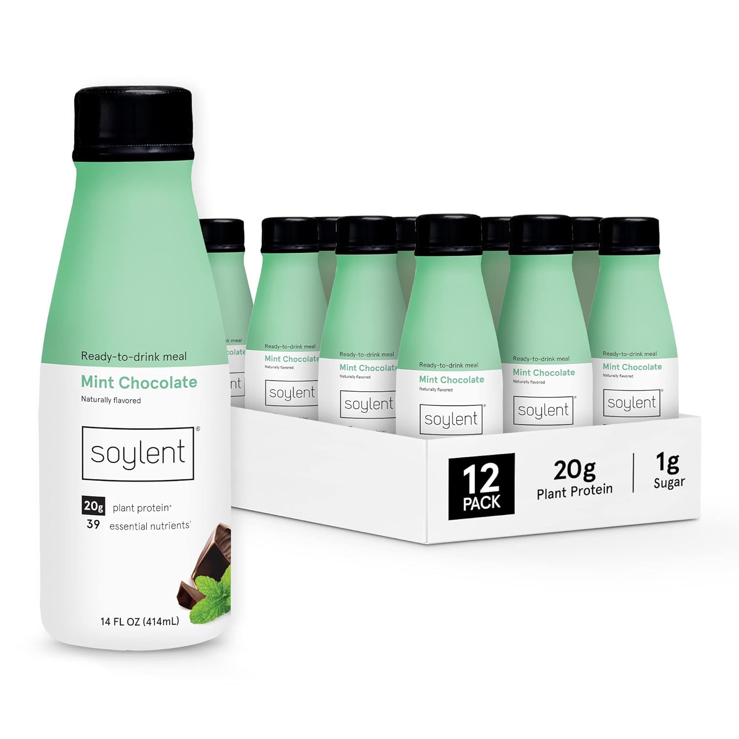 Soylent Creamy Chocolate Meal Replacement Shake, Ready-to-Drink Plant Based Protein Drink, Contains 20g Complete Vegan Protein and 1g Sugar, 14oz