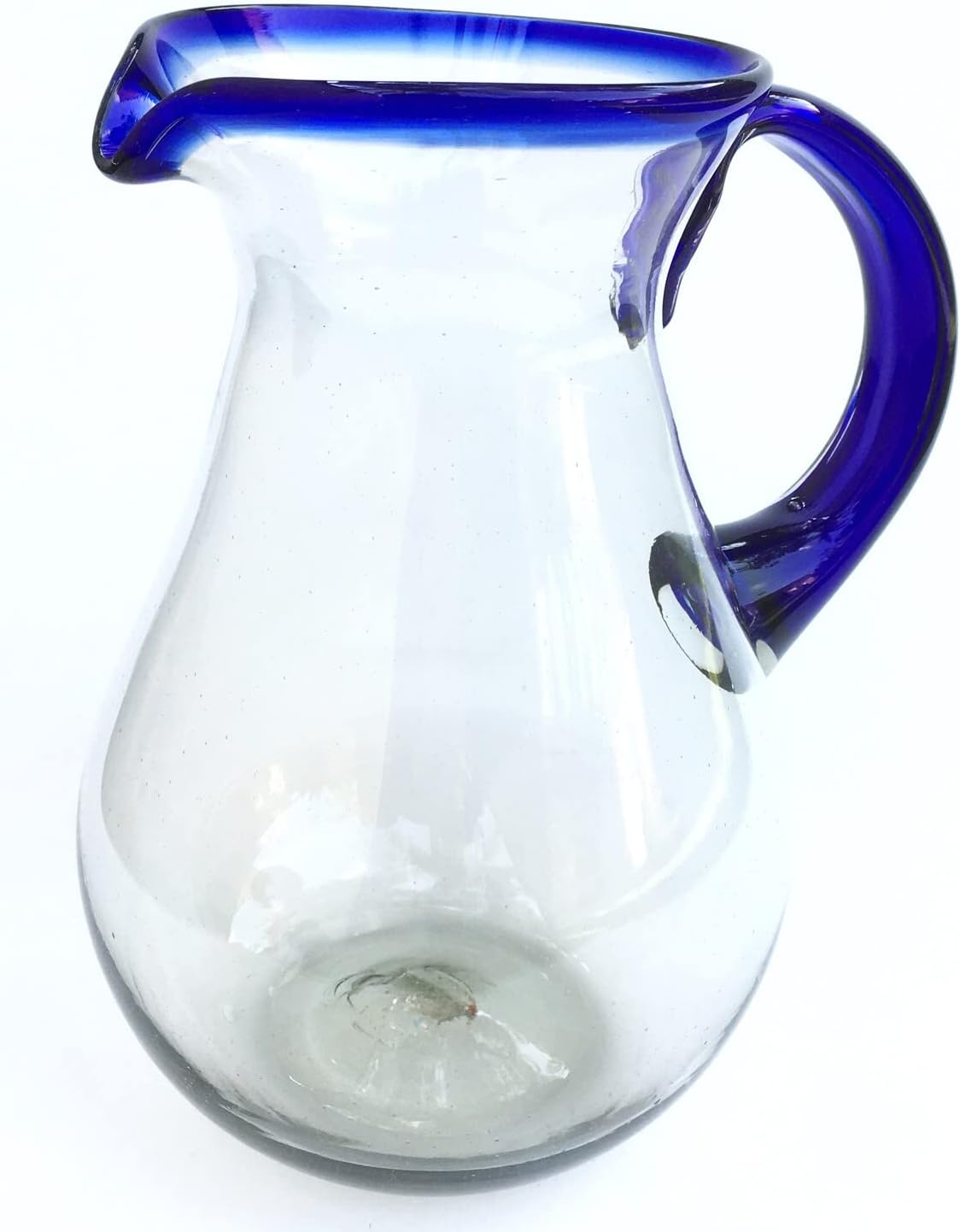 Cobalt Blue Rim 120 oz Pitcher and 6 Drinking Glasses set, Recycled Glass, Lead-free, Toxin-Free (Pitcher & Glasses)
