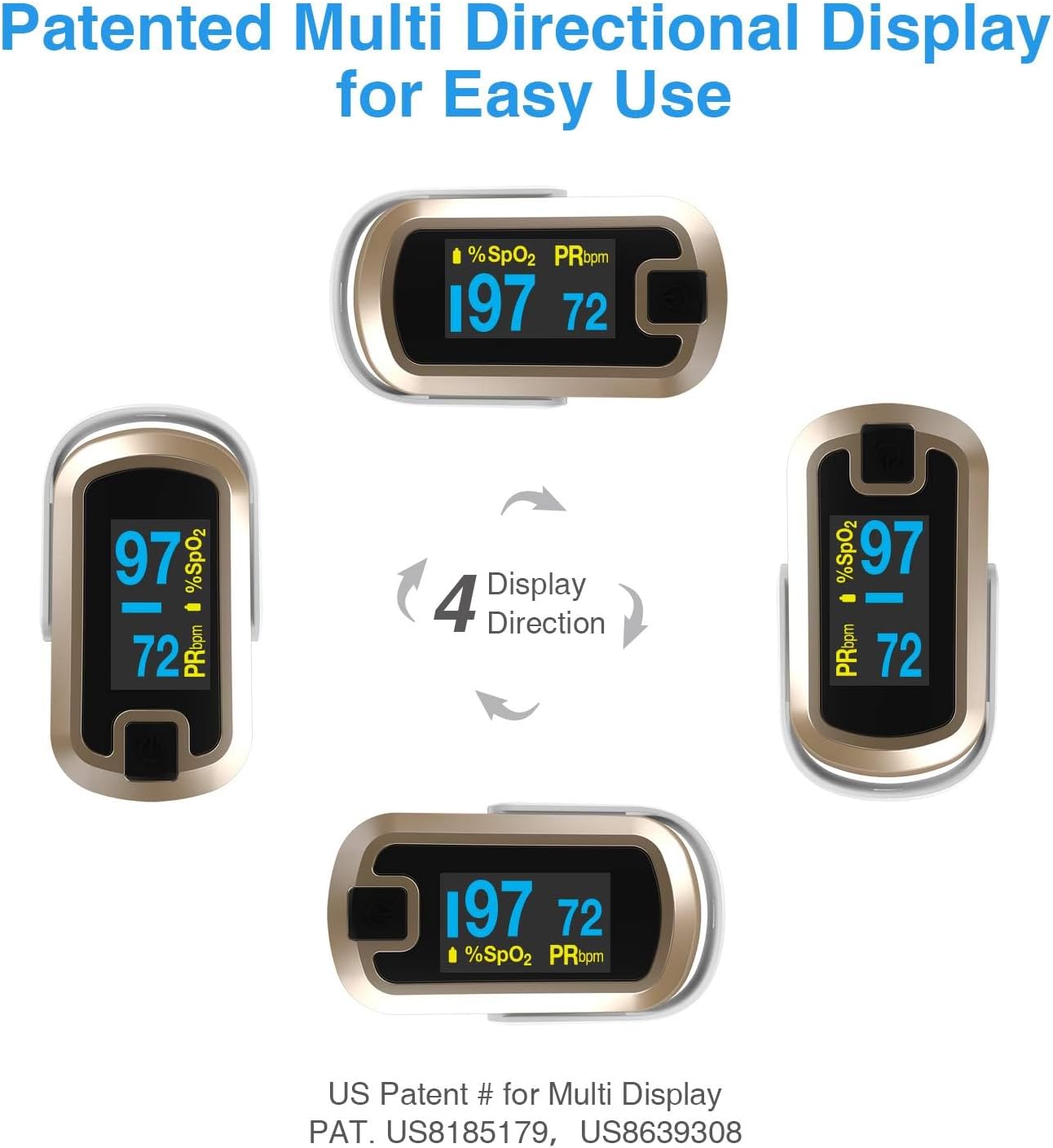 mibest OLED Finger Pulse Oximeter, O2 Meter, Dual Color White/Luxury Gold