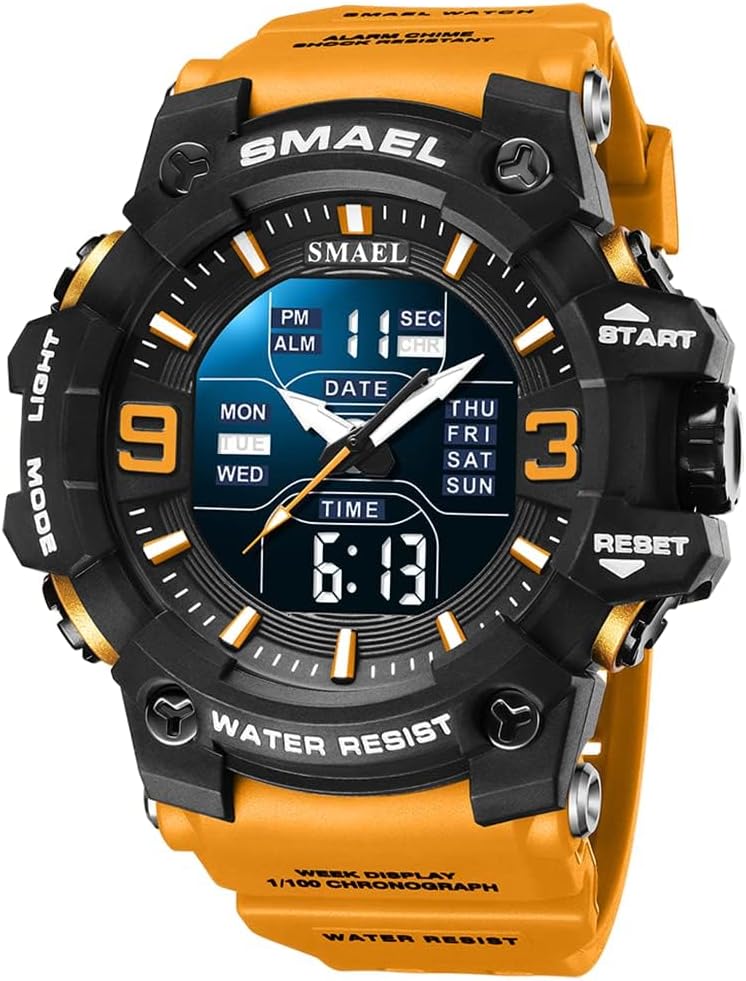 Gosasa Men's Large Face Outdoor Sports Watches Military S-Shock Watch Waterproof, Backlight, Alarm, Stopwatch Features - Rugged Wristwatch for Training, Hiking, and Adventure