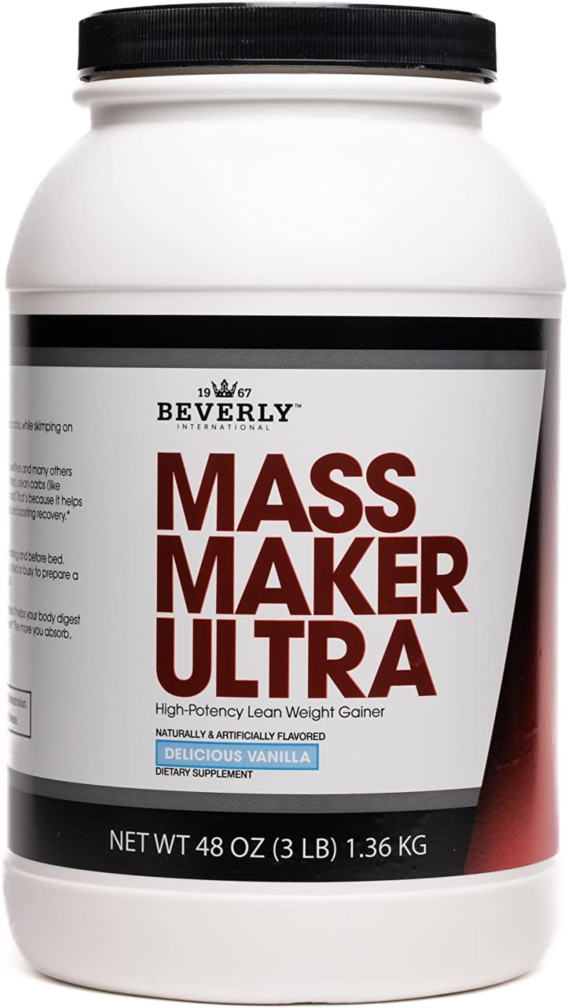 Beverly International Mass Maker Ultra, Vanilla, 14 Servings, 3 lb | Build Lean Mass, Milk Protein Isolate, Whey Protein Isolate + Egg, MCT Oil, Clean Carbs, Great Taste