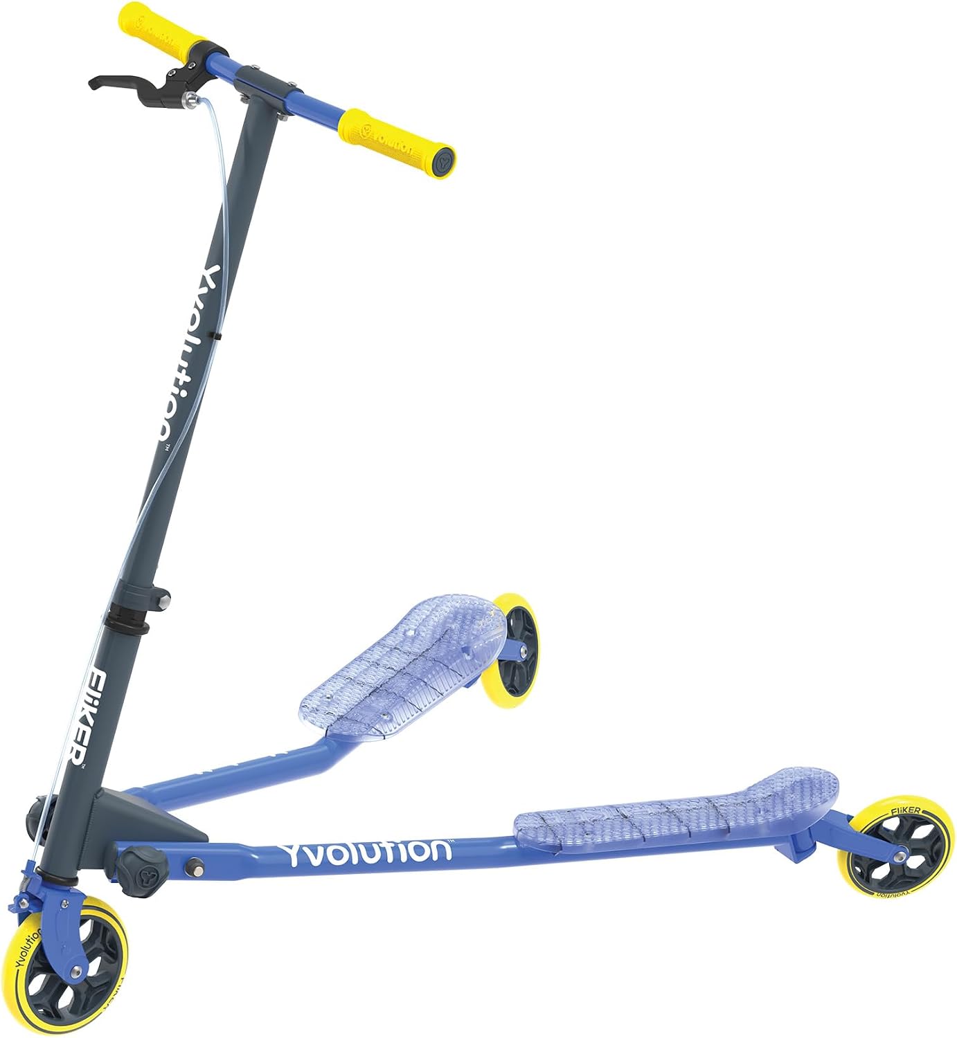 Yvolution Fliker A3 Drift Scooter, 3 Wheels Kids Wiggle Scooter, Foldable, Handbrake, Caster Wheels, for Boys and Girls Aged 7+ Years Old