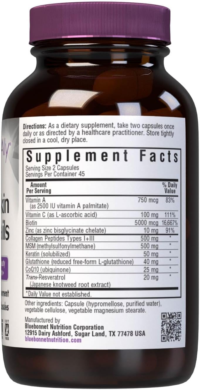 Bluebonnet Nutrition Beautiful Ally Hair, Skin & Nails, Hydrolyzed Collagen from Grass Fed Cows, Collagen Peptides Type 1 & 3, Non GMO, Gluten Free