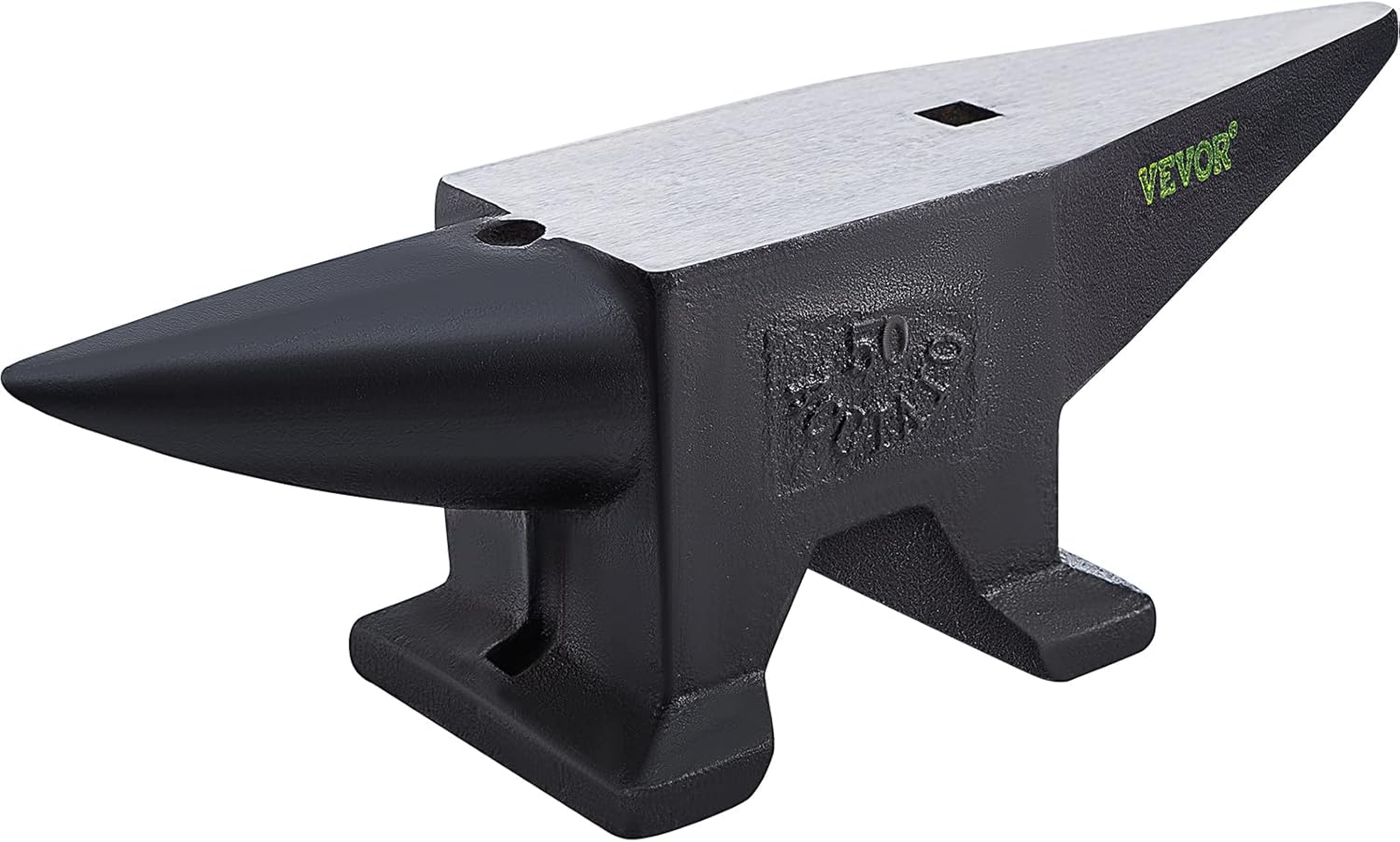 VEVOR Blacksmith Anvil 55 lbs (25 kg) Single Piece of Iron with Square Holes Ideal for Metalurgical and Blacksmiths in Metal Workshop and for