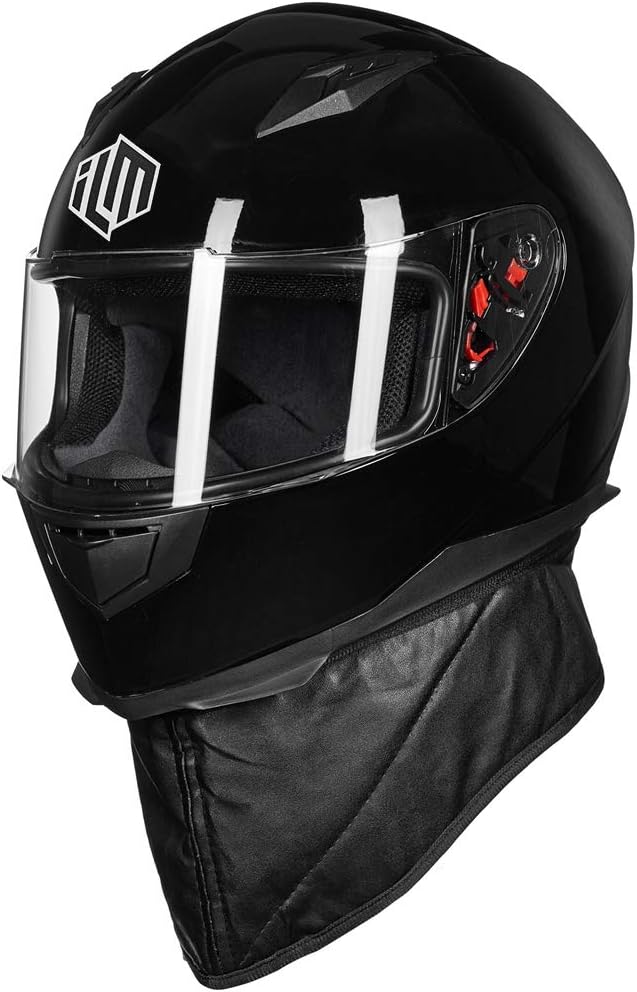 ILM Full Face Motorcycle Street Bike Helmet with Removable Winter Neck Scarf + 2 Visors DOT Model ILM-313