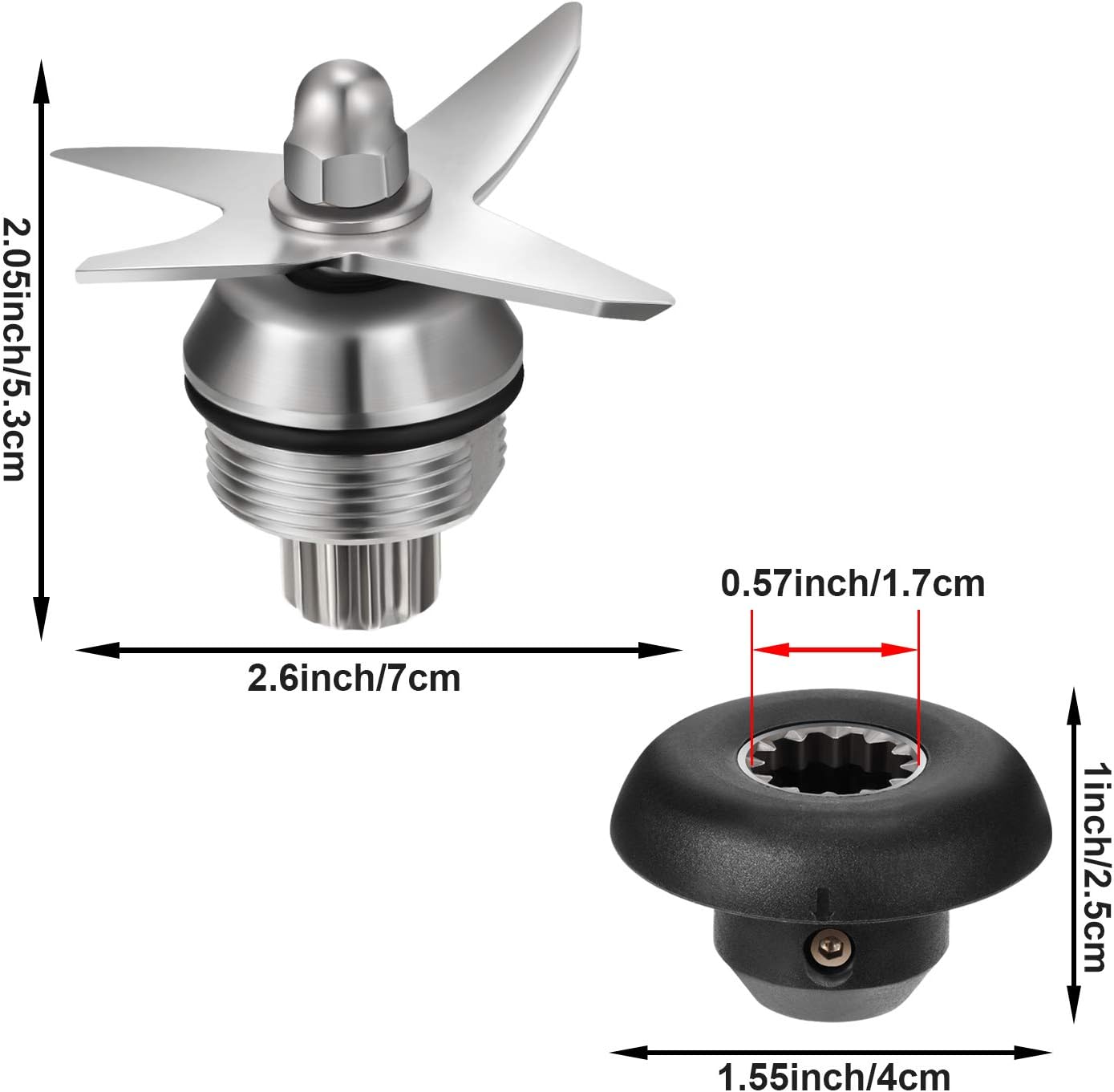 Frienda 3 Pieces Blender Blade Replacement Parts Kit Assembly Compatible with Vita-mix 5200 1151 1152 Accessories Wet Dry Ice Blade Assembly with