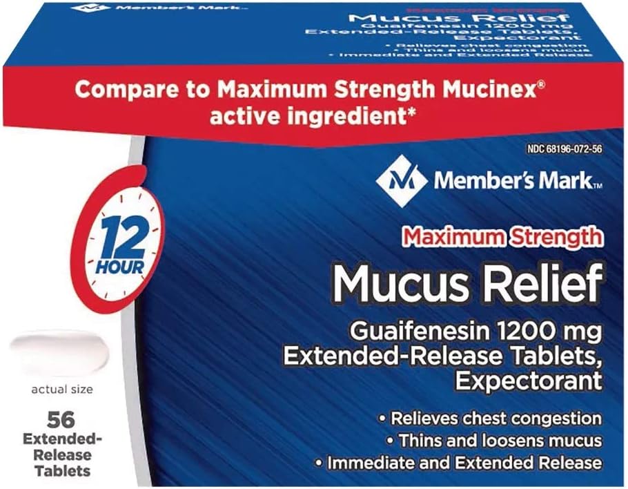 Members Mark Mucus Relief Maximum Strength Guaifenesin 1200mg, 56 Tablets