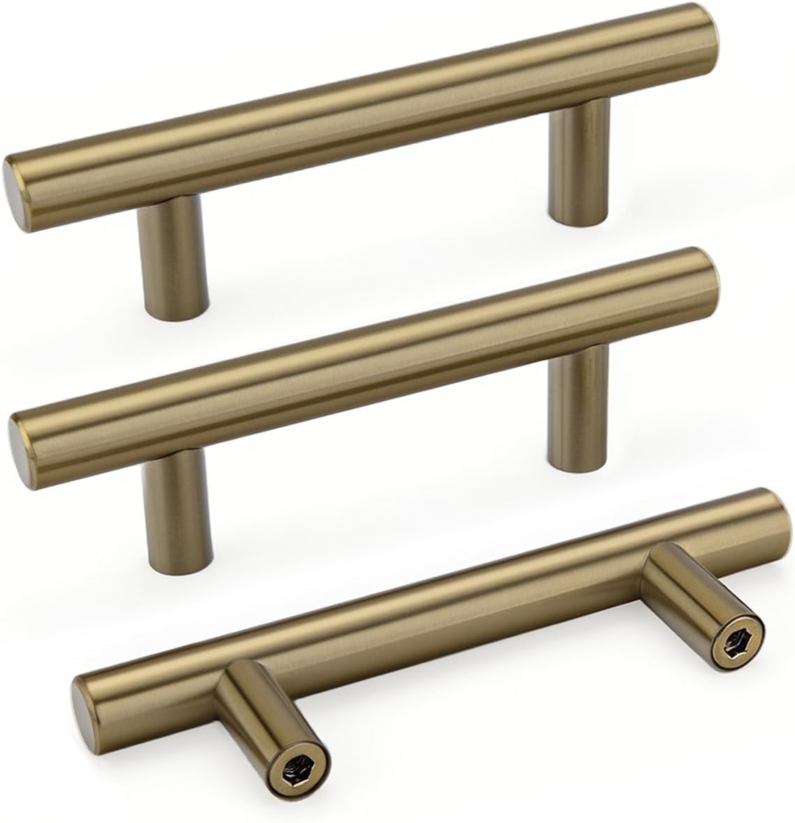 Goldenwarm 5 Pack 3 inch Gold Cabinet Handles Brushed Gold Cabinet Pulls | Gold Dresser Drawer Handles Stainless Steel Drawer Pulls for Kitchen Bathroom Bedroom, Easy to Install