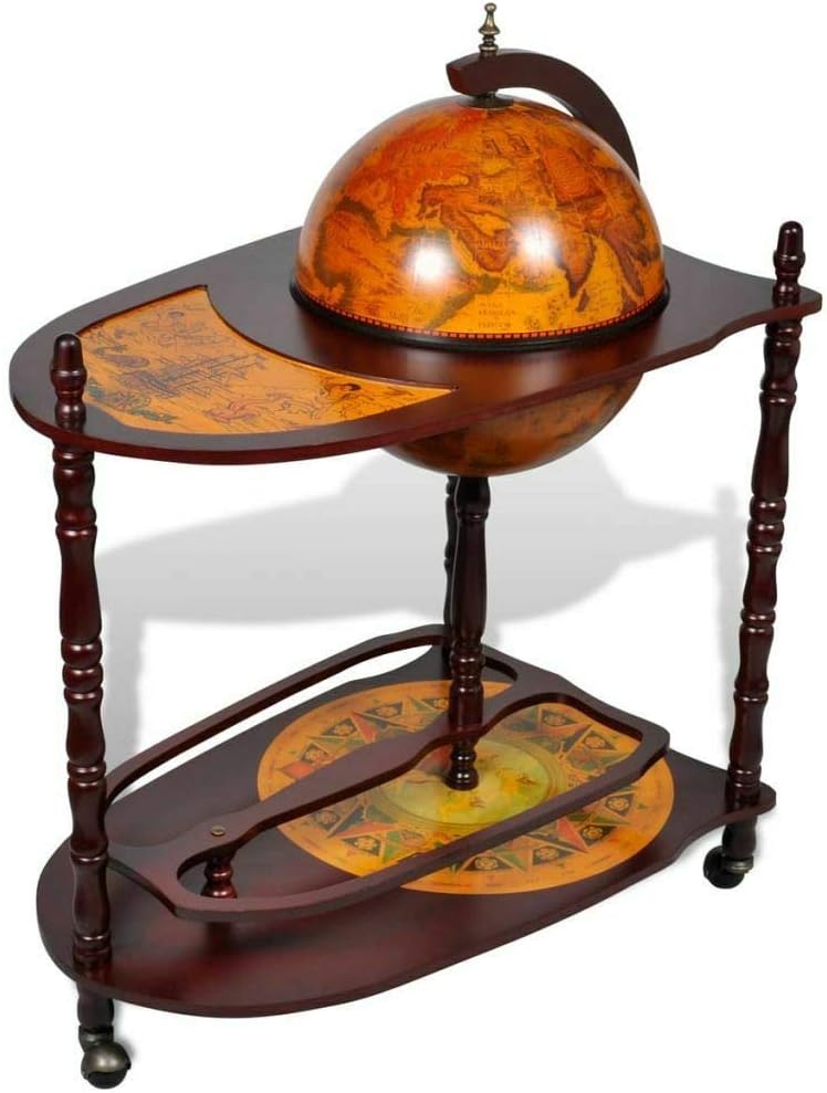 Wine Stand 39" Globe Bar Trolley Liquor Cabinet Storage Roller Cart, Brown