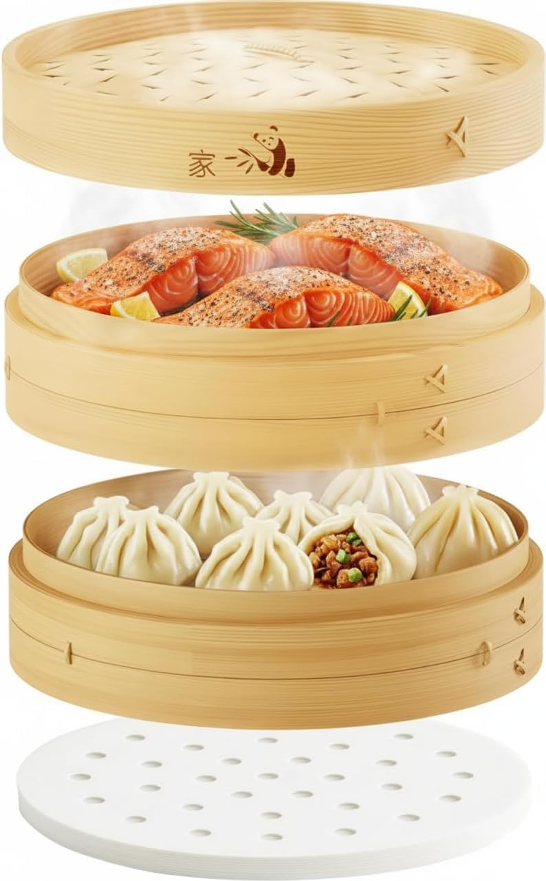 54-Piece Bamboo Steamer Basket Set, 10 Inch for Delicious, Authentic Meals