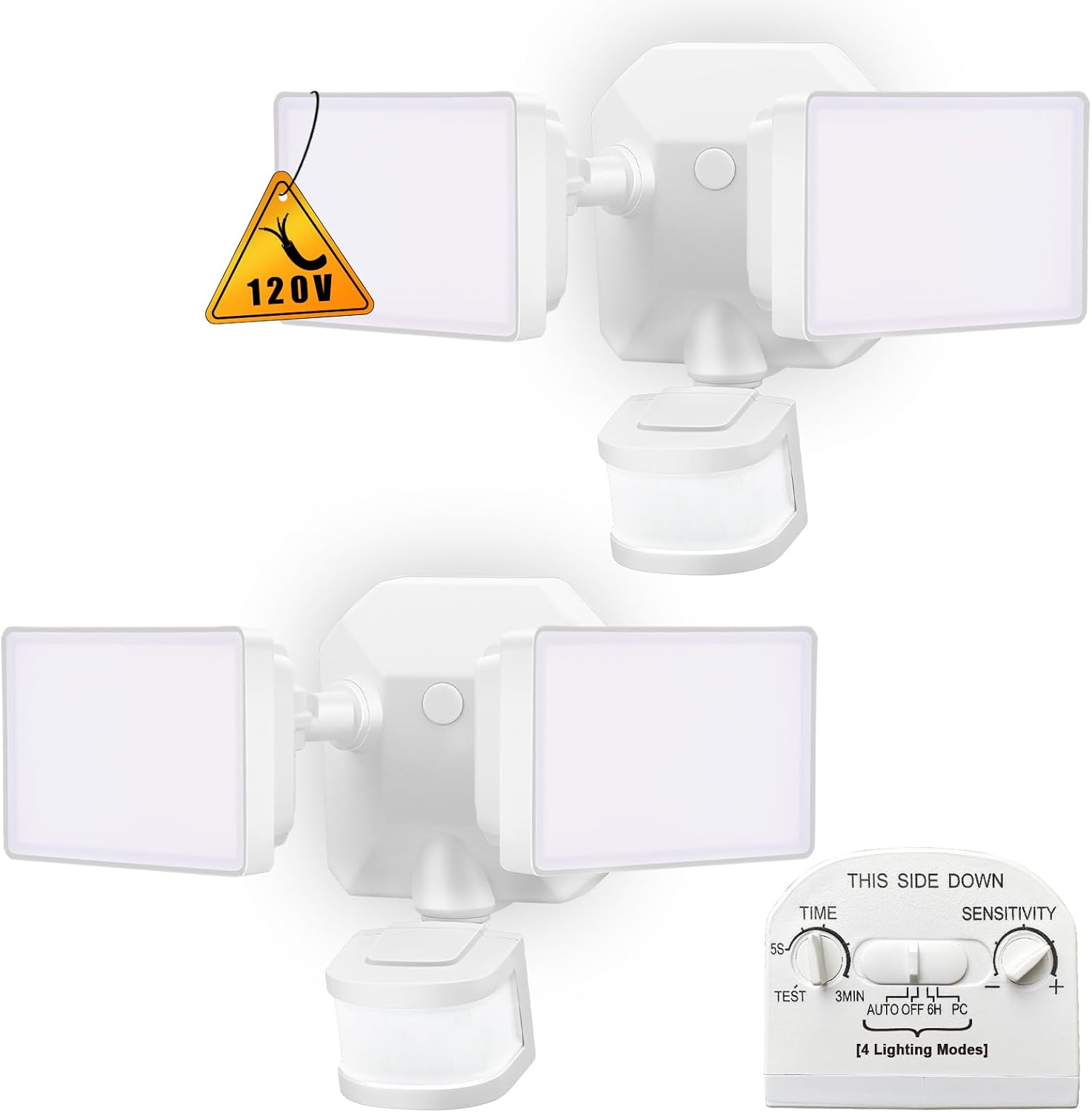 Dusk-to-Dawn Security Lights with Motion Sensor, 5000K IP65 Waterproof Outdoor, 280W Equiv. 110V 120V Dual-Head Rotatable LED Flood Light for Porch, Garage, Yard, Driveway