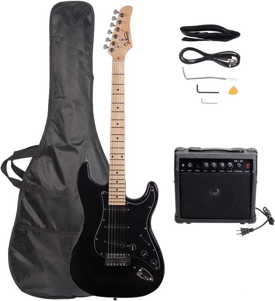 GLARRY Full Size Electric Guitar for Music Lover Beginner with 20W Amp and Accessories Pack Guitar Bag (DARK BLUE, 39" Right Handed)